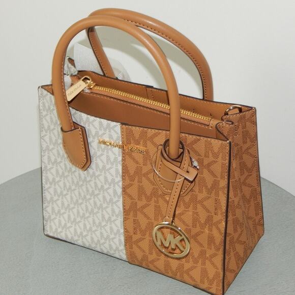 MICHAEL KORS MERCER Two-Tone Logo Medium Messenger Crossbody Bag Deer Multi NWT - Picture 3 of 13